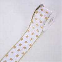 White Hessian Ribbon with Gold Stars Christmas Ribbon
